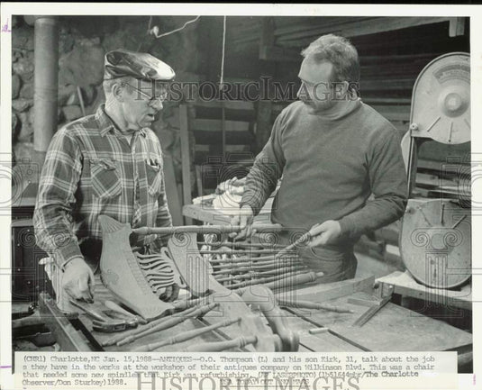 1988 Press Photo O.O. Thompson & Son Kirk Restoring Furniture in Charlotte- Historic Images