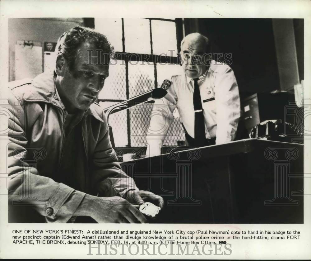 1982 Press Photo Paul Newman and Edward Asner star in Fort Apache, The Bronx - Historic Images