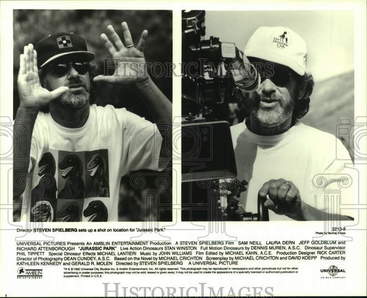 1992 Director Steven Spielberg on location for "Jurassic Park" - Historic Images