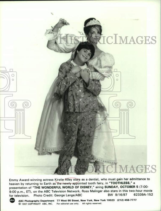 1997 Actress Kirstie Alley and Ross Malinger star in "Toothless" - Historic Images