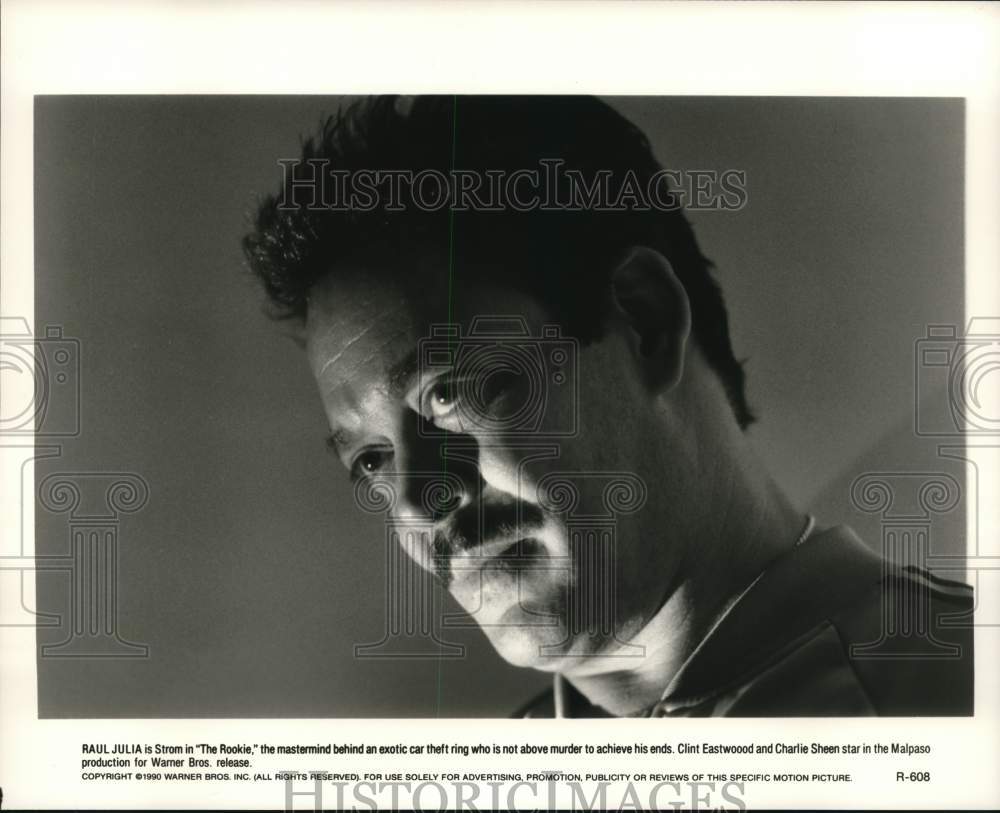 1990 Press Photo Raul Julia stars in the film &quot;The Rookie&quot; - lrp37452- Historic Images