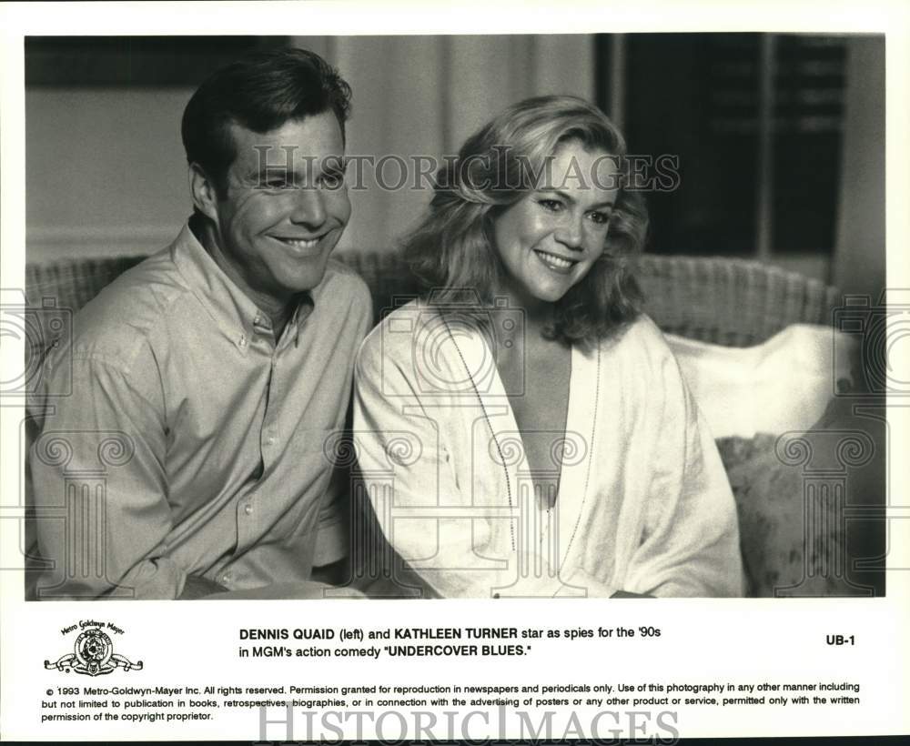 1993 Press Photo Dennis Quaid and Kathleen Turner star in &quot;Undercover Blues&quot; - Historic Images