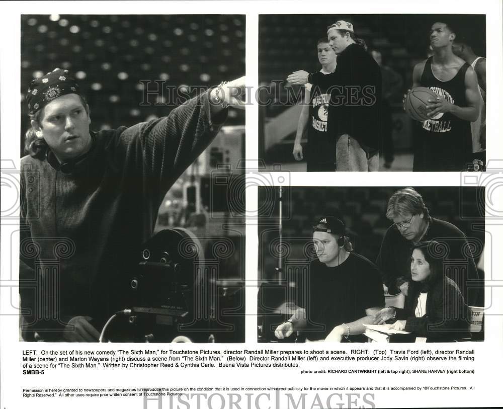 Press Photo Randall Miller, Jody Savin and stars on the set of &quot;The Sixth Man&quot; - Historic Images