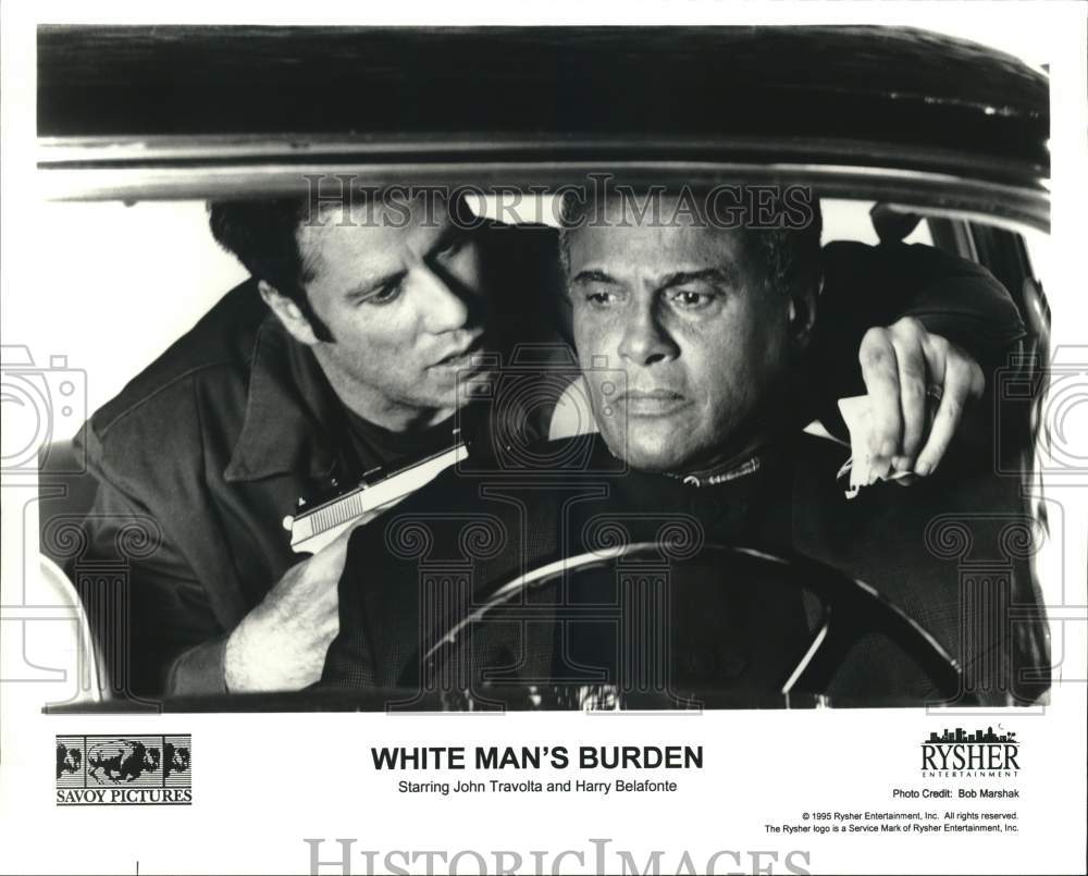 1995 Press Photo John Travolta and Harry Belafonte star in &quot;White Man&#39;s Burden&quot;- Historic Images