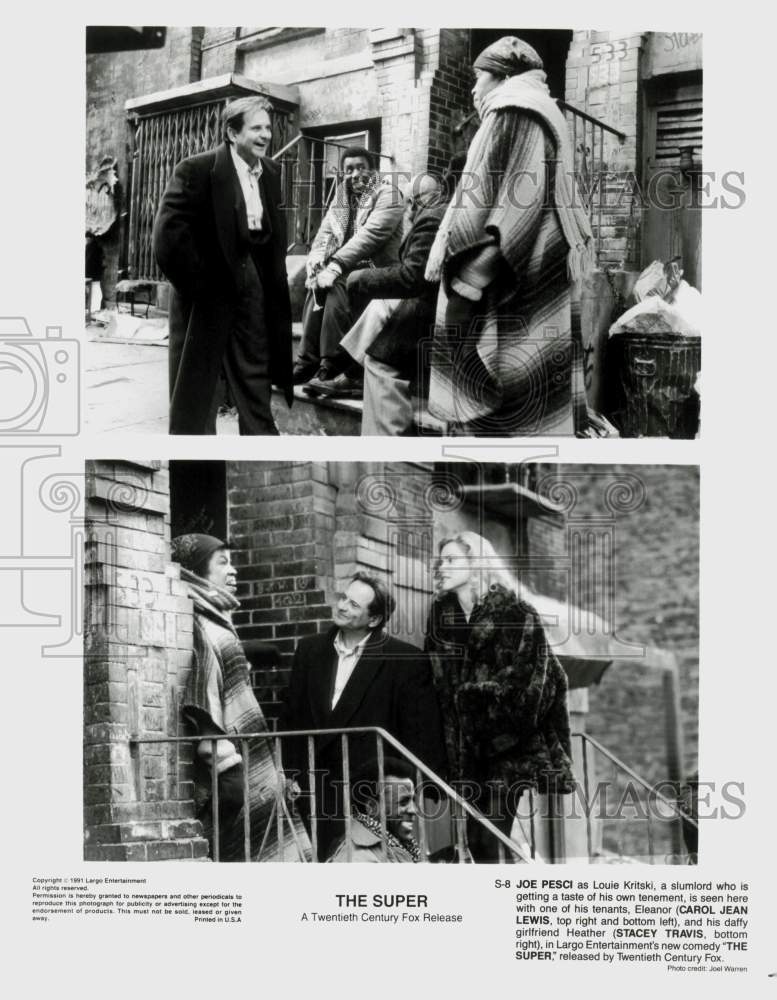 1991 Press Photo Joe Pesci, Carol Jean Lewis, Stacey Travis in &quot;The Super&quot; Movie- Historic Images