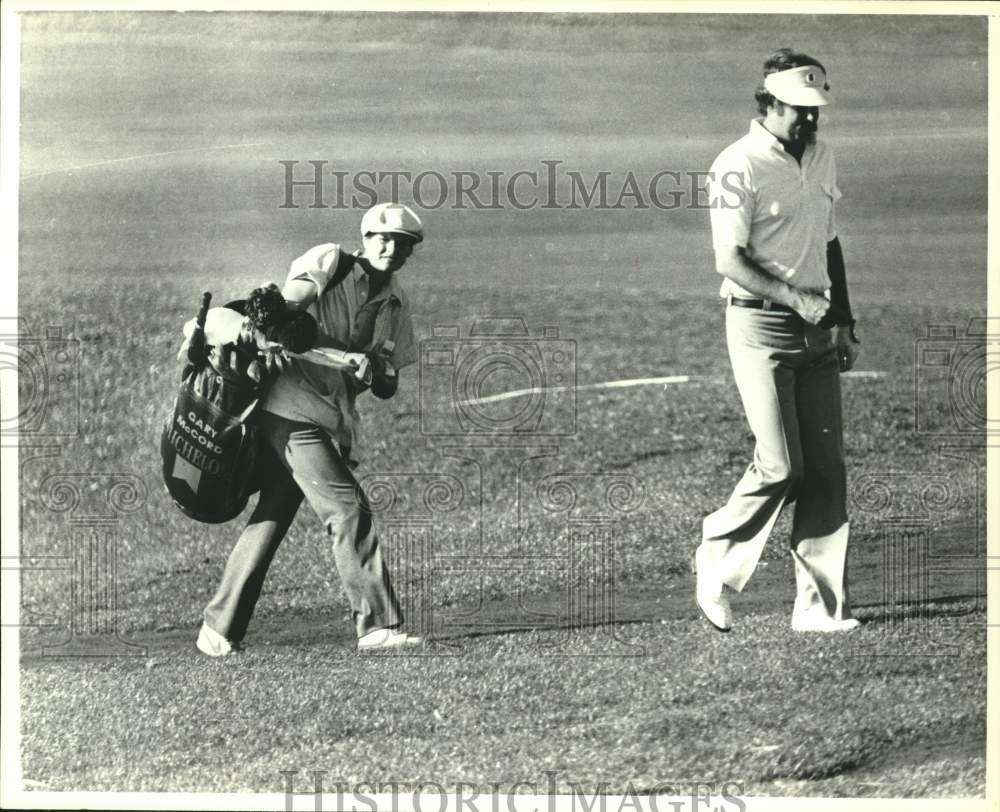 1980 Pam Shuttle first female caddie on PGA tour with Gary McCord - Historic Images