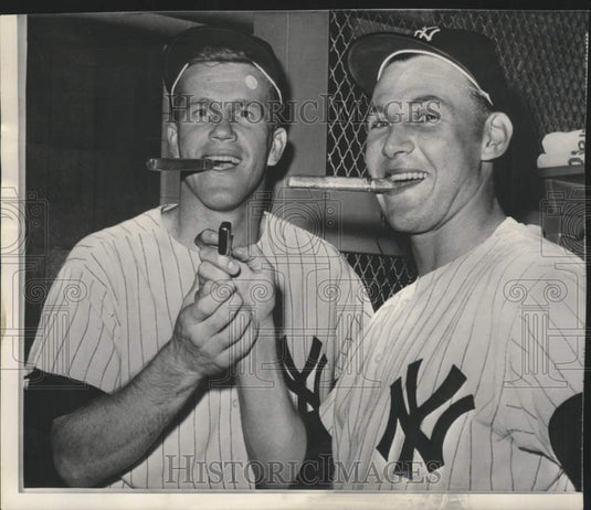 1962 New York Yankees Tony Kubek and Tom Tresh light up cigars-Historic Images
