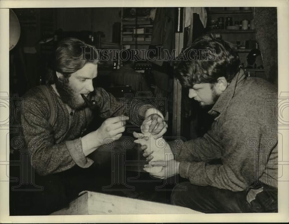 1941 Richard Moulton Applies Castor Oil to Huskie Puppy - Historic Images