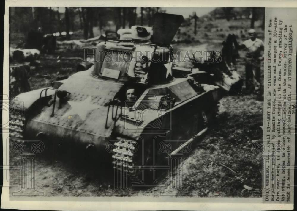 1946 Surplus Tanks owned by Kamilo Dupre pulling stamps on the Farm - Historic Images