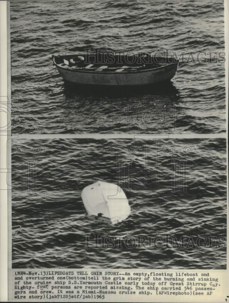 1965 Empty and overturned boats after sinking of Cruiser Yarmouth - Historic Images