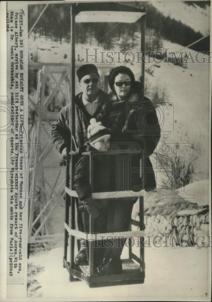 1964 Princess Grace &amp; Son Arrive by Ski Lift at French Winter Resort - Historic Images