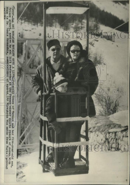 1964 Princess Grace & Son Arrive by Ski Lift at French Winter Resort - Historic Images