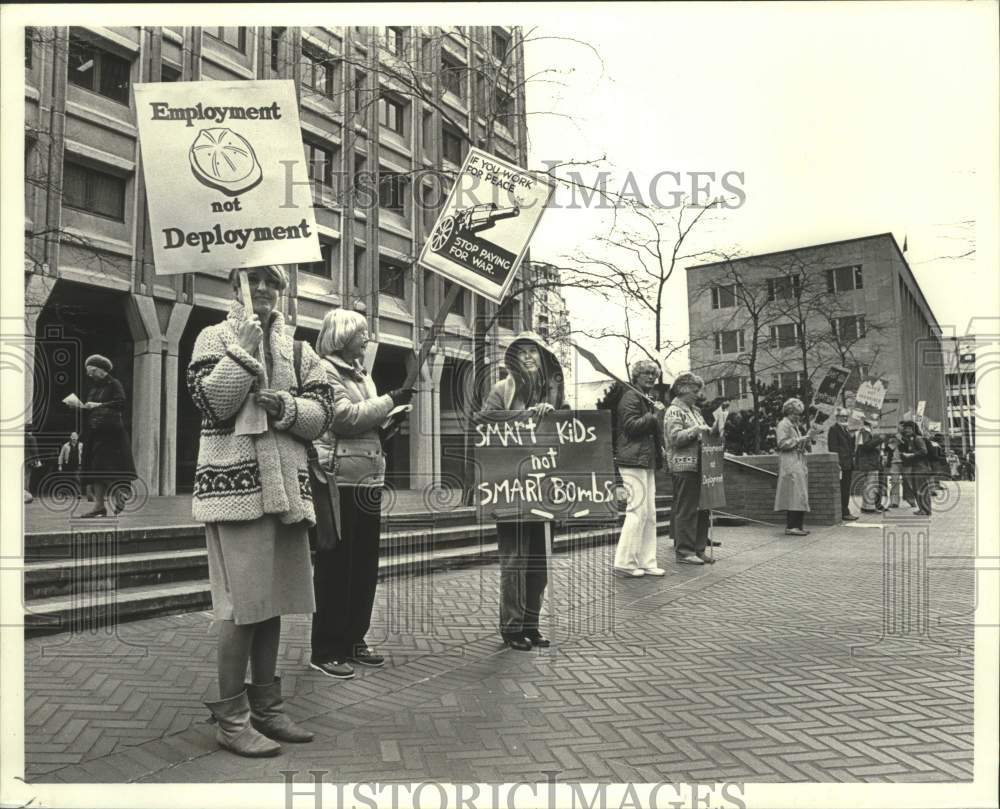 1984 Anti War Protesters gather outside Federal Building in Seattle - Historic Images