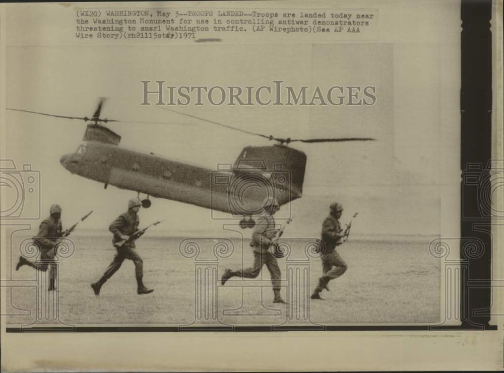 1971 Troops Near Washington Monument Threaten to Snarl Traffic - Historic Images