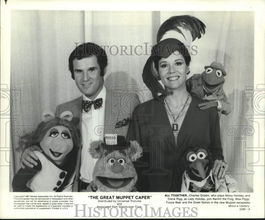 1981 Charles Grodin and Diana Rigg on "The Great Muppet Caper" - Historic Images