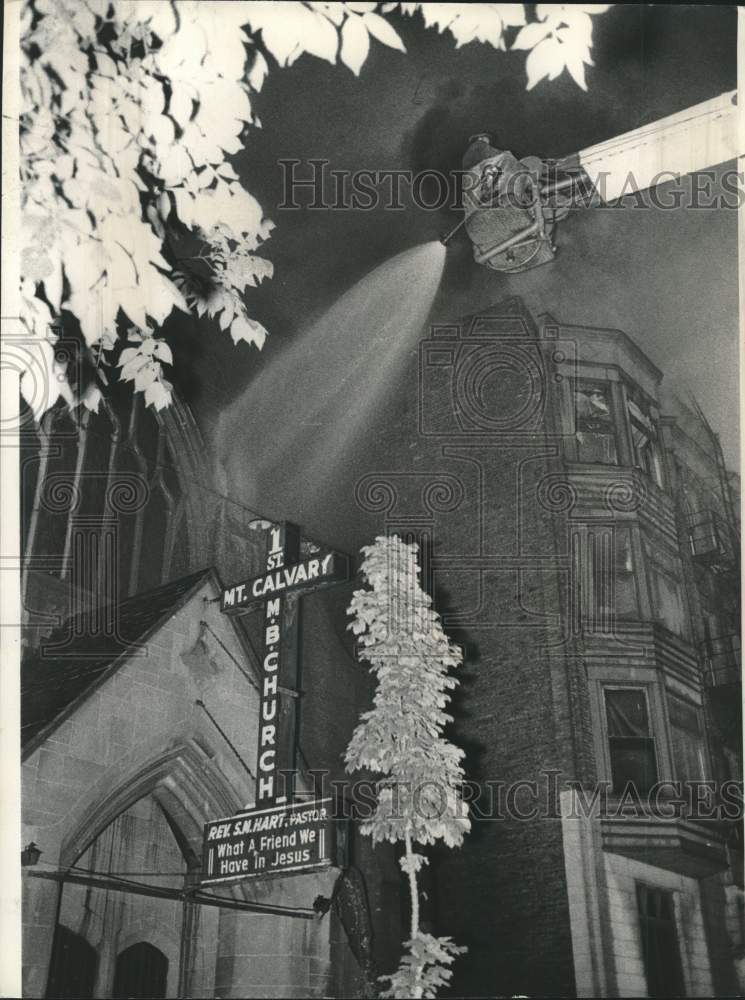 1969 Firemen Water Down Church Next to 2-11 Fire at 6117 S Kenwood-Historic Images