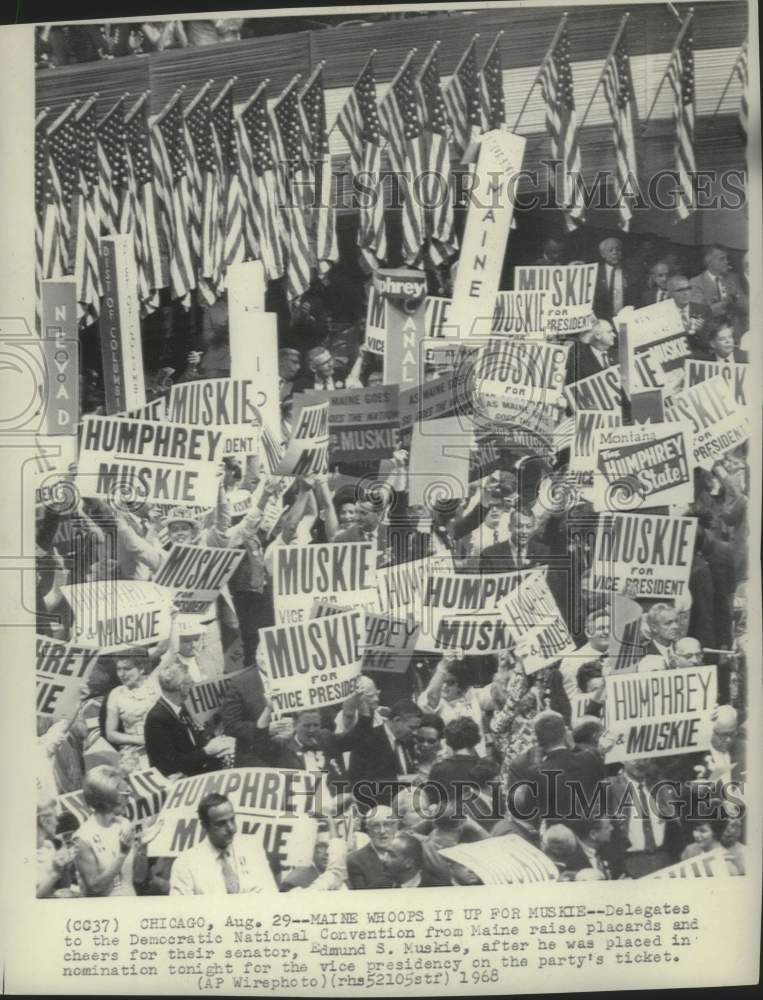 1968 Democratic Delegates Raise Placards for Edmund S. Muskie - Historic Images