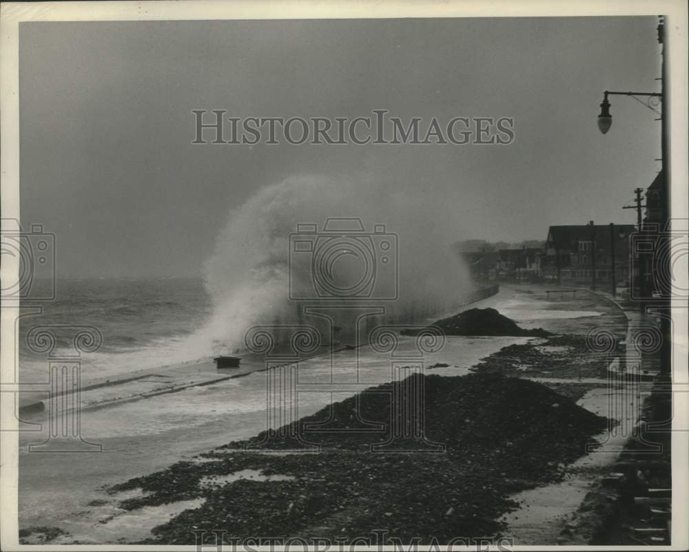 1946 Sea Wall Lashed by Waves Along Winthrop Shore Line - Historic Images