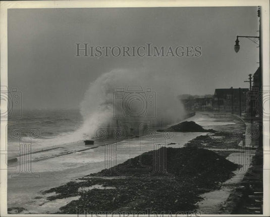 1946 Sea Wall Lashed by Waves Along Winthrop Shore Line - Historic Images