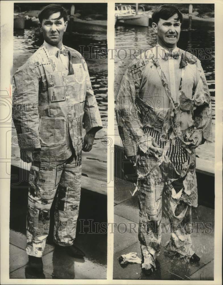 1967 Peter Maloney wears suit made of newspaper-Historic Images