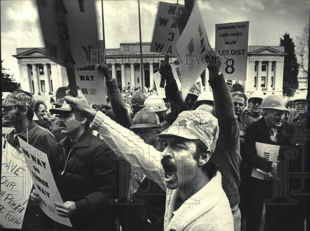 1981 Protesters against worker compensation bill on Capitol Grounds - Historic Images