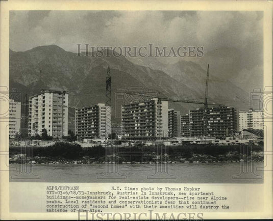 1973 Apartment Buildings in Innsbruck Australia near Alpine Peaks - Historic Images