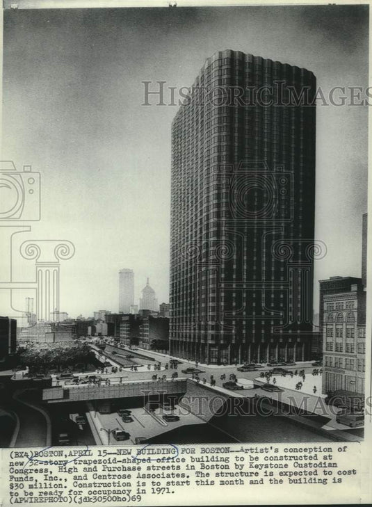 1969 Boston's New 32-Story Trapezoid-Shaped Office Building - Historic Images