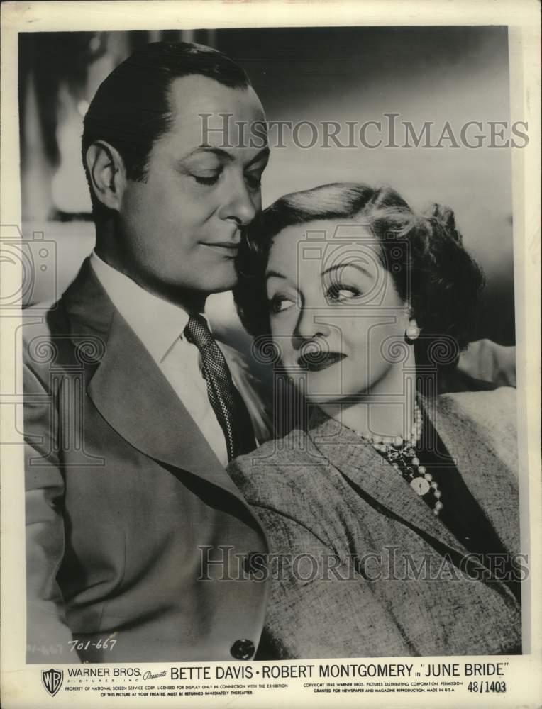 1948 Robert Montgomery and Bette Davis stars of &quot;June Bride,&quot; - Historic Images