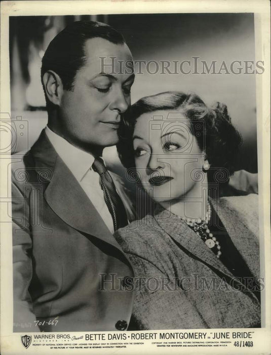 1948 Robert Montgomery and Bette Davis stars of "June Bride," - Historic Images