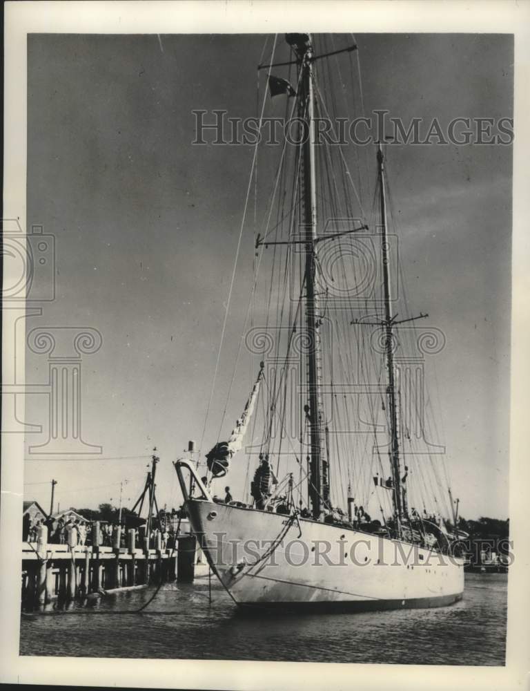 1948 NY: Atlantis Ties Up at Woods Hole Dock After Its Expedition - Historic Images