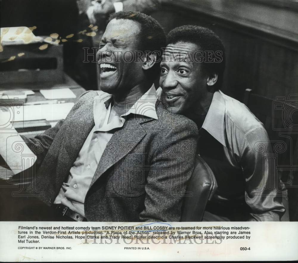 1977 Press Photo Sidney Poitier and Bill Cosby Star In "A Piece of the Action" - Historic Images