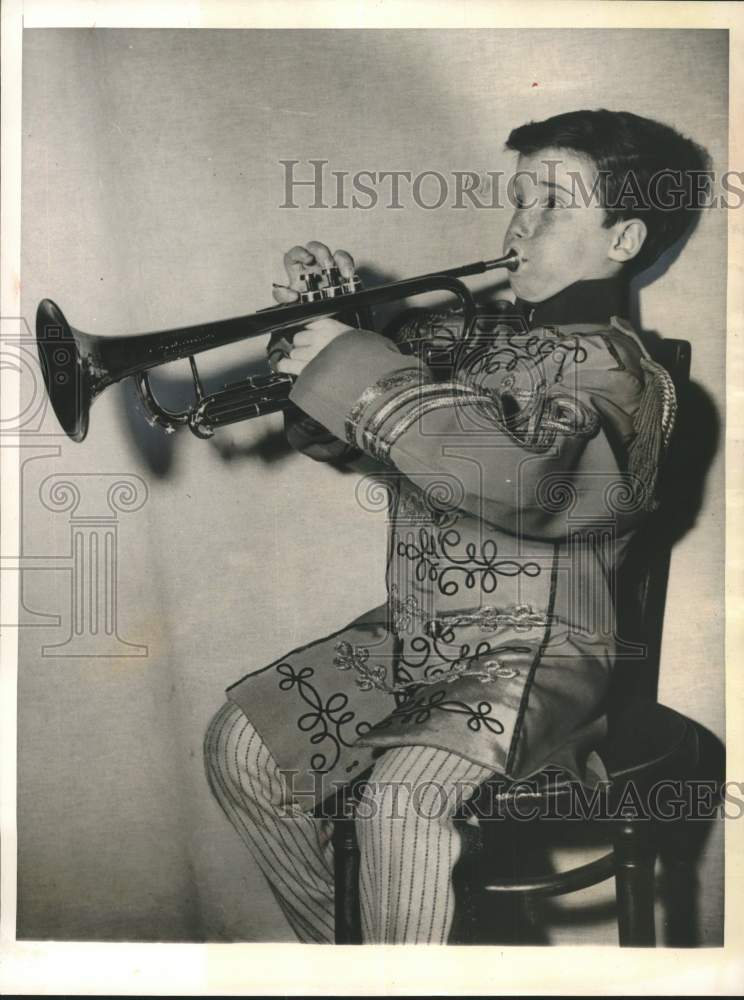 1958 Eddie Hodges Blasts Out a Tune on His Cornet in &quot;The Music Man&quot;-Historic Images