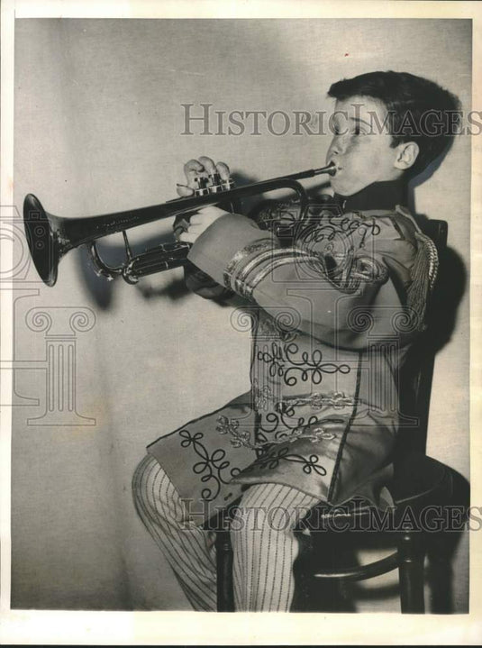1958 Eddie Hodges Blasts Out a Tune on His Cornet in "The Music Man"-Historic Images