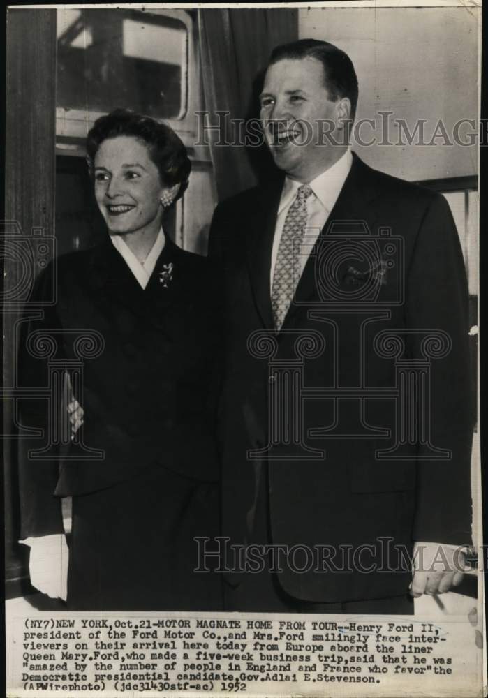 1952 Henry Ford II & his wife arrive in New York aboard Queen Mary-Historic Images