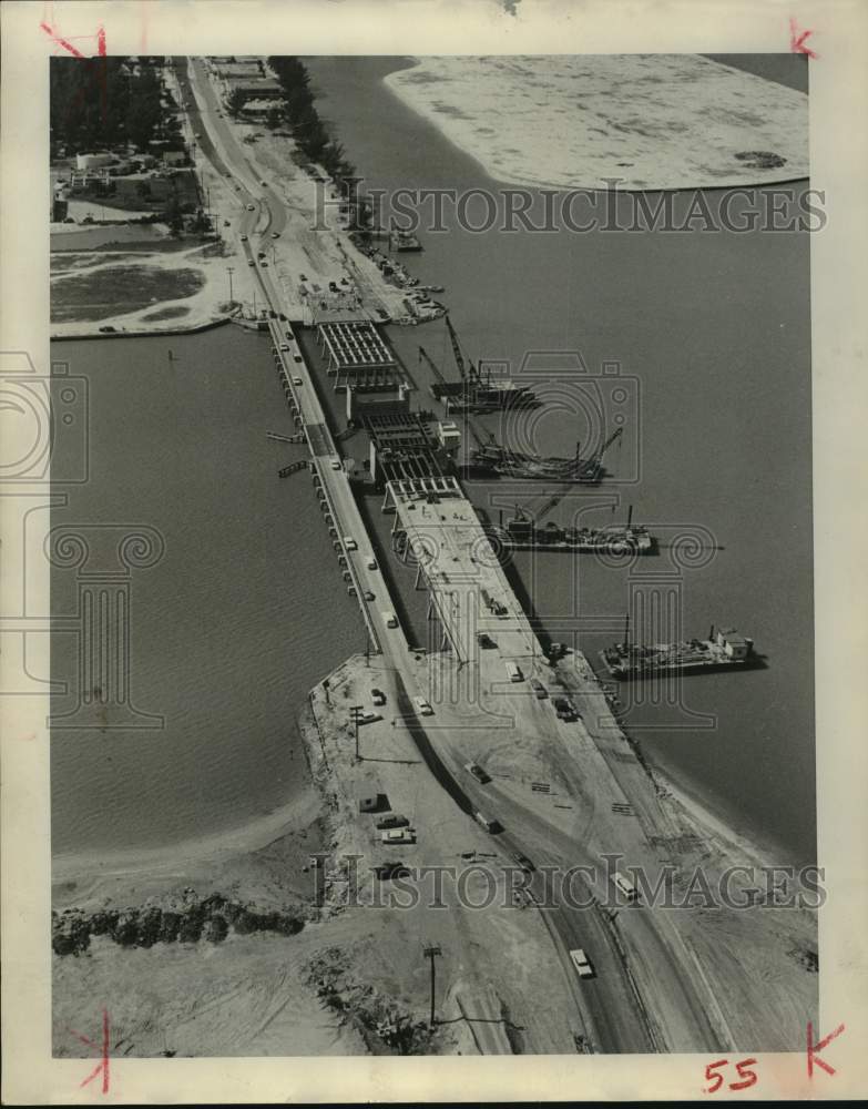 1962 Aerial view of the construction of Welch Causeway and bridge-Historic Images