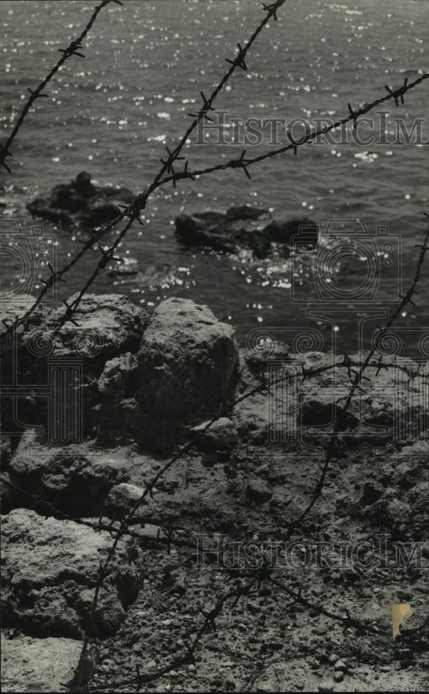 1970 Harbor at Acre, Israel surrounded with barbed wire - Historic Images