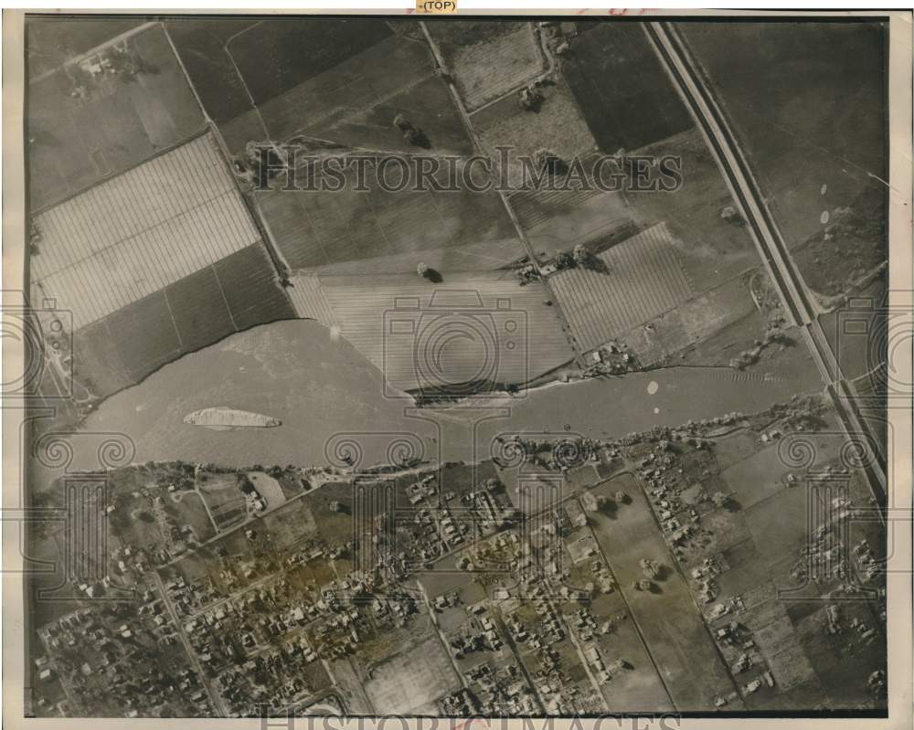 1956 Aerial View Of Porterville Area In Flood Danger By Tule River-Historic Images