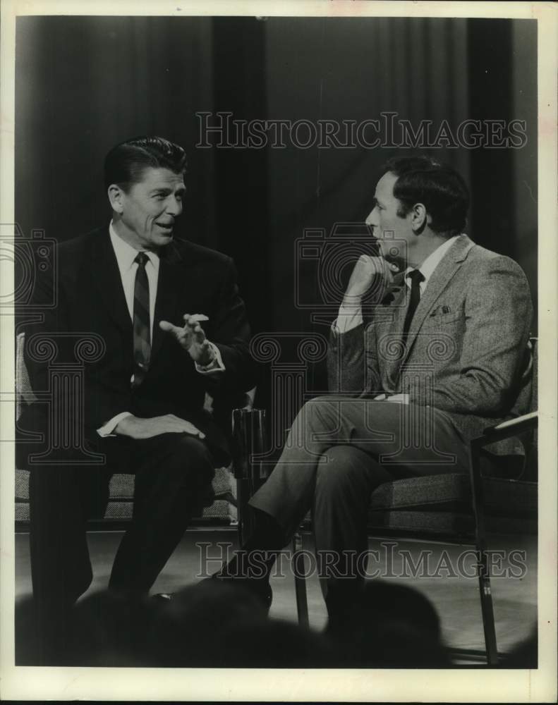 1968 Governor Ronald Reagan speaks with actor Joey Bishop at event-Historic Images