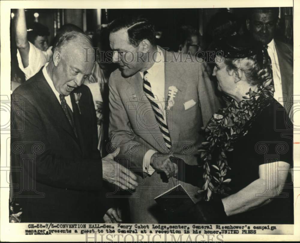 Press Photo Sen. Henry Cabot Lodge presents visitor to General Eisenhower - Historic Images