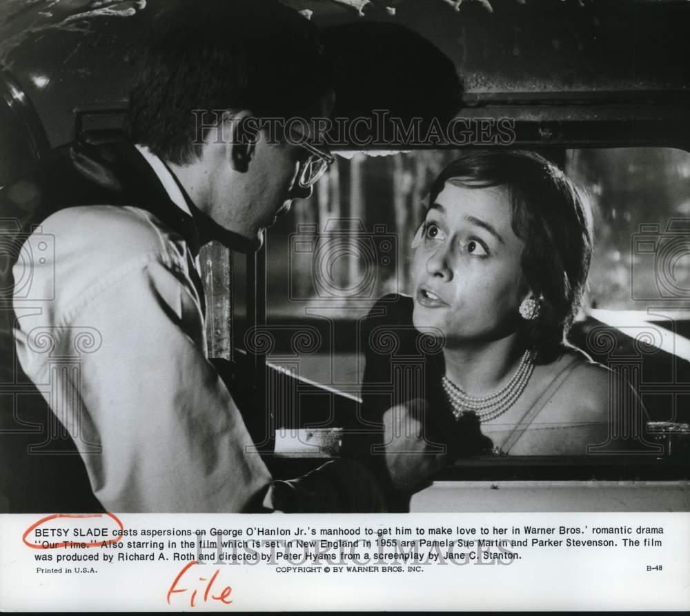 1974 Press Photo Betsy Slade and George O&#39;Hanlon Jr., In a Scene From &quot;Our Time&quot;- Historic Images