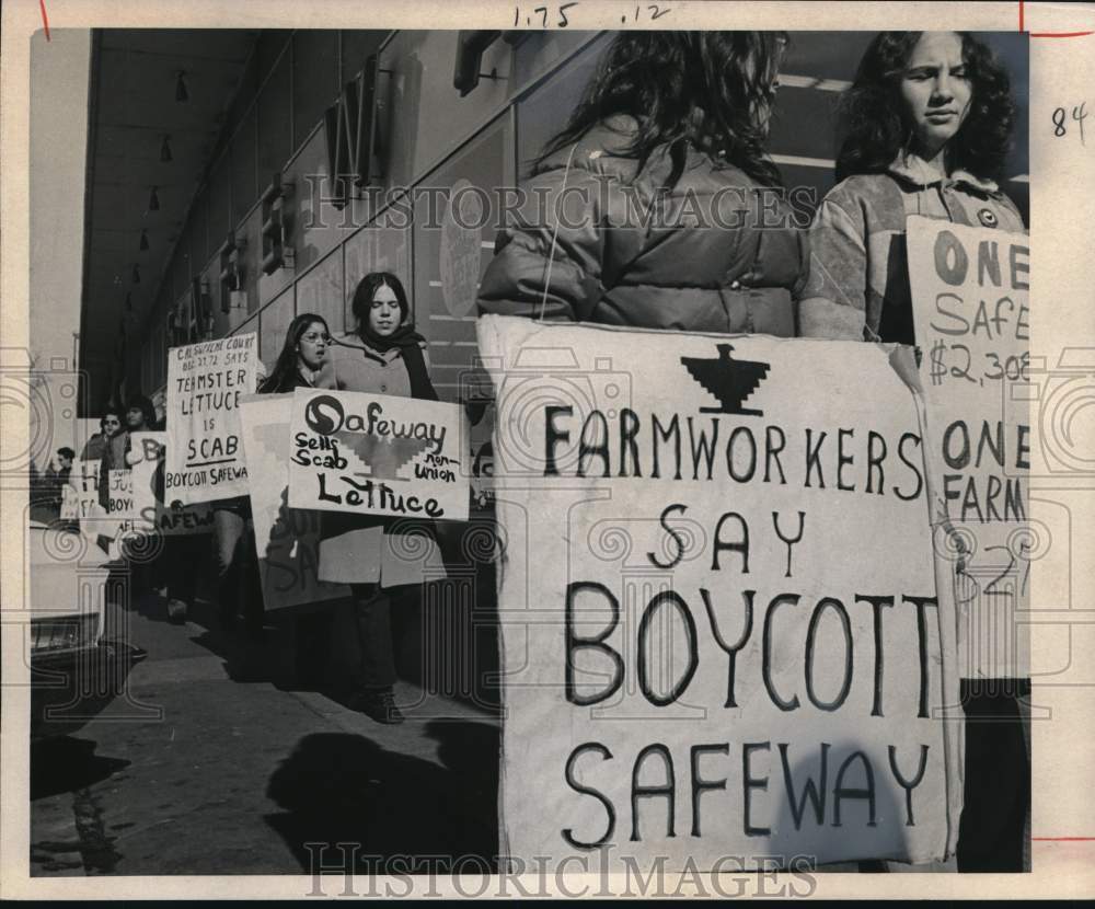 1973 Press Photo Protesters march at the Safeway store near E. Colfax Avenue - Historic Images