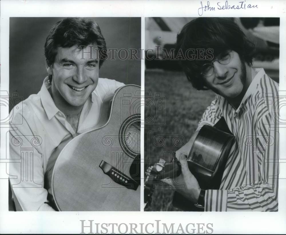 1986 Press Photo collage of singer John Sebastian -- Now &amp; Then - lrx84379- Historic Images