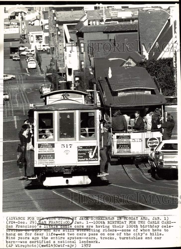 1972 Press Photo San Francisco cable car will celebrate 100th birthday in 1973 - Historic Images