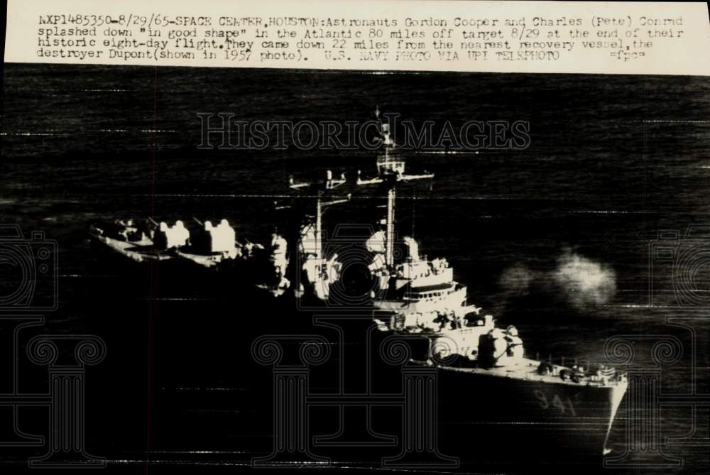 1957 Press Photo US Destroyer Dupont, used to rescue Astronauts Cooper &amp; Conrad - Historic Images