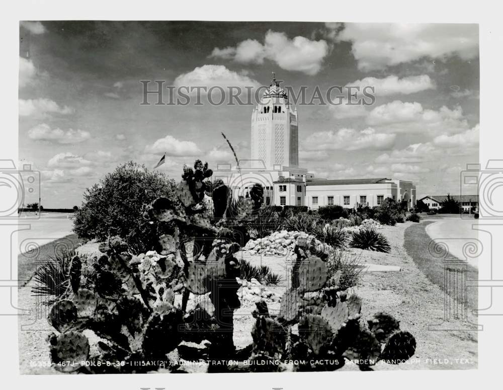 1948 Press Photo View of Randolph Field Administration Building from garden. - Historic Images