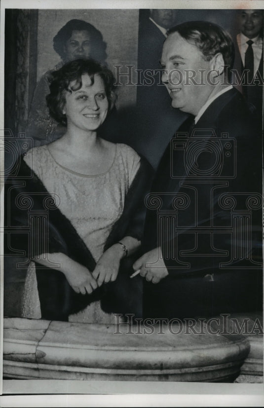 1958 Press Photo Chief editor Alexe Adzhubei & wife Rada attended opera in Paris - Historic Images