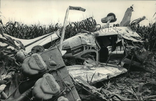 1985 Press Photo Theodore H Akemann's plane crashed in Walworth County - Historic Images