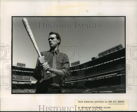 1991 Press Photo Mark Anderson performs The Big Inning on Arts' Place - Historic Images