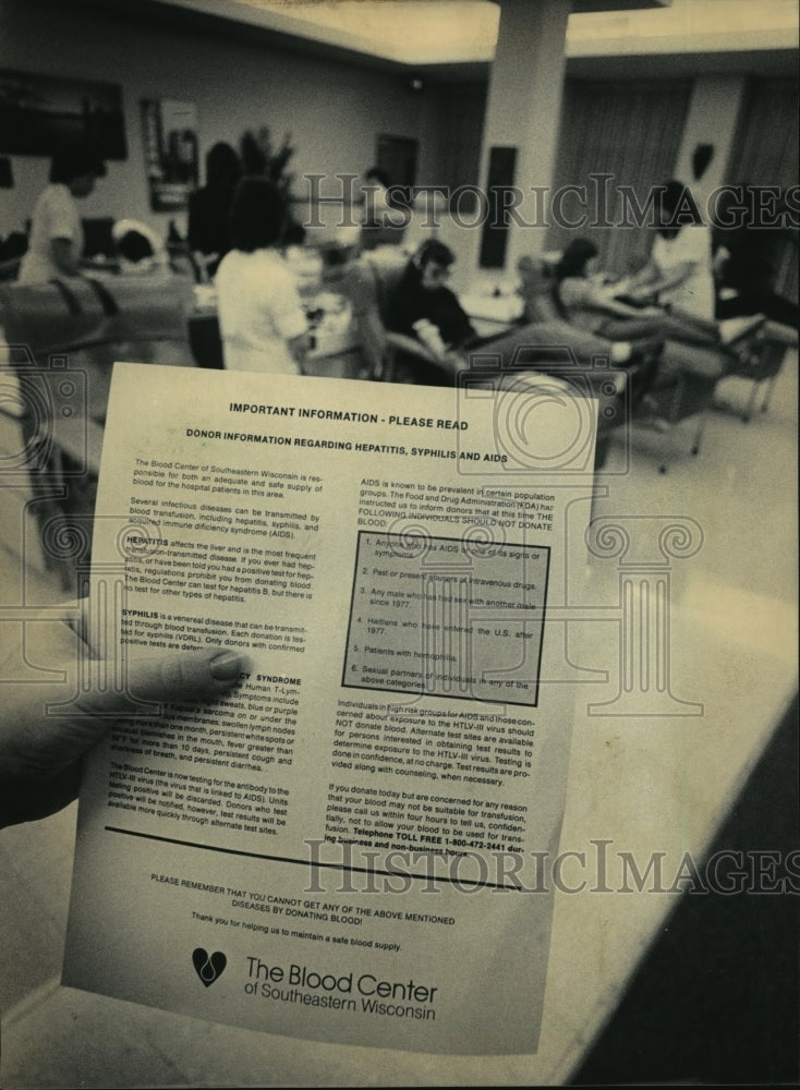 1985 Donor information distributed at the Blood Center-Historic Images
