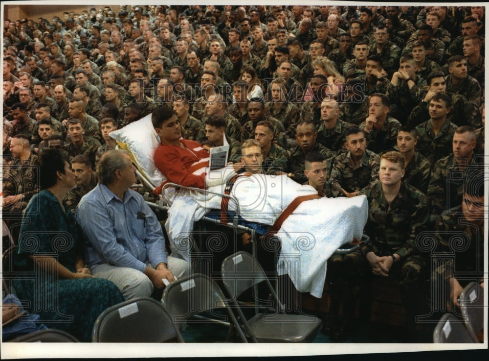 1994 Press Photo Staff Sgt. Jason Harper on Gurney Attends Memorial - mja02600 - Historic Images